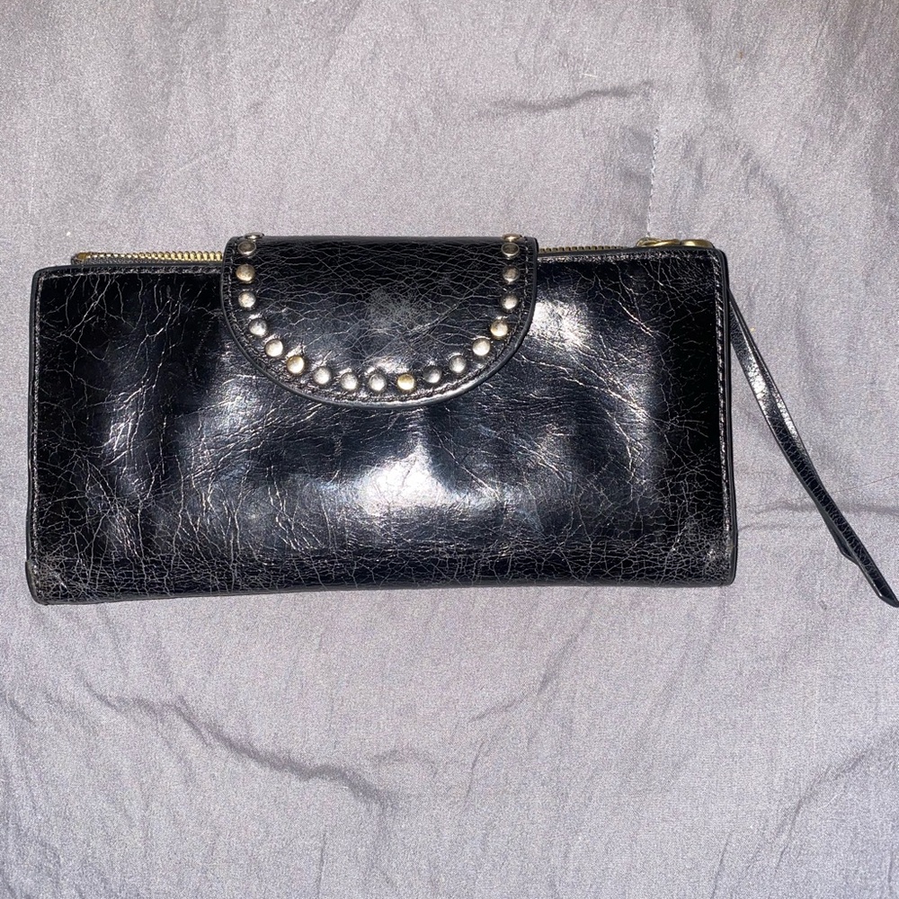 Black Studded Leather Clutch
